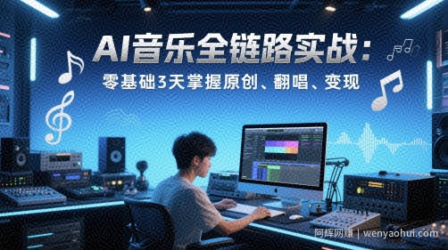 AI音乐全链路实战变现课：零基础3天掌握原创、翻唱、变现