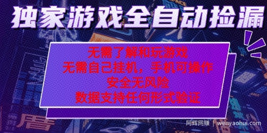 游戏全自动捡漏项目，最新独家玩法，每天操作几十分钟，无任何难度，当天见收益【揭秘】
