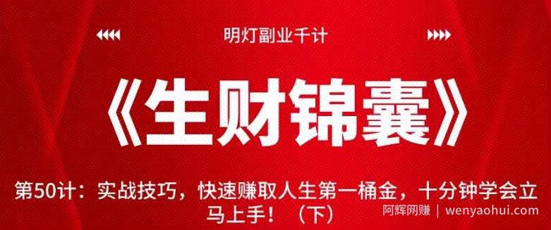 明灯副业千计—《生财锦囊》第50计：实战技巧，快速赚取人生第一桶金，十分钟学会立马上手！（下）【视频课程】