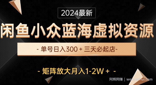 最新闲鱼小众蓝海虚拟资源，单号日入300+，三天必起店，矩阵放大月入1-2W