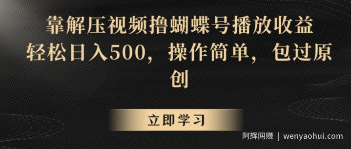 靠解压视频撸蝴蝶号播放收益，轻松日入500，操作简单，包过原创【揭秘】