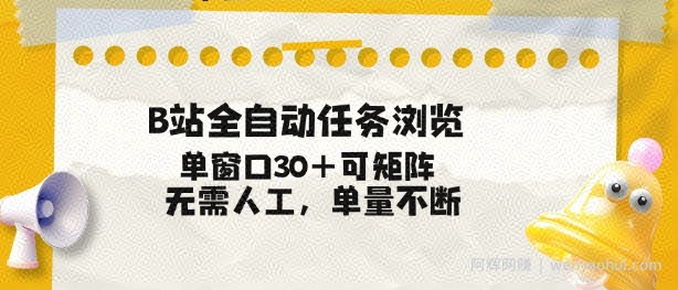 B站全自动任务浏览，单窗口30+可矩阵操作，无需人工单量不断【揭秘】