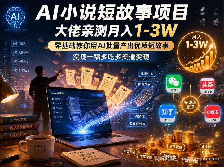 AI小说短故事项目，大佬亲测月入1-3W，零基础教你用AI批量产出优质短故事，实现一稿多吃多渠道变现（更新0710）
