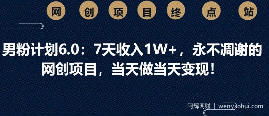 男粉计划6.0：7天收入1W+，永不凋谢的网创项目，当天做当天变现