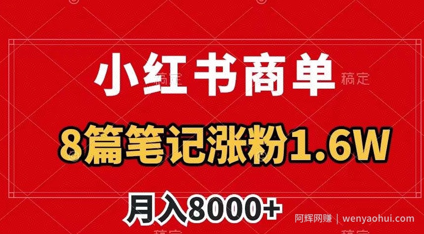 小红书商单最新玩法，8篇笔记涨粉1.6w，作品制作简单，月入8000+【揭秘】