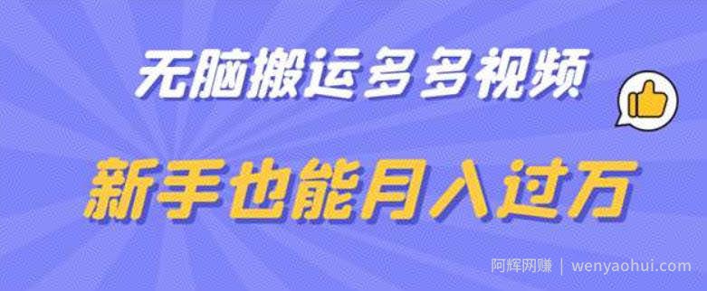 无脑搬运多多视频，新手也能月入过万【揭秘】