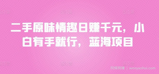 二手原味情趣日赚千元，小白有手就行，蓝海项目