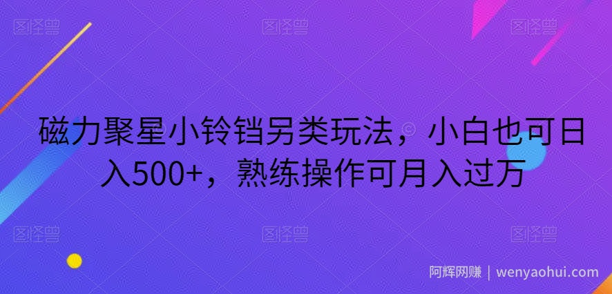 磁力聚星小铃铛另类玩法，小白也可日入500+，熟练操作可月入过万