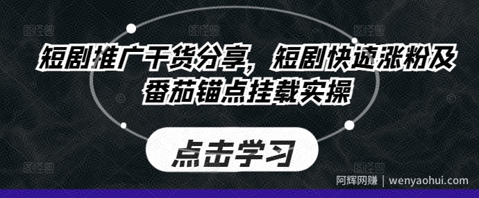 短剧推广干货分享，短剧快速涨粉及番茄锚点挂载实操