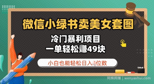 微信小绿书卖美女套图，冷门暴利项目，一单轻松挣49块，小白也能轻松日入3位数