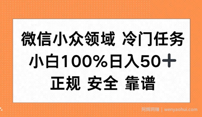 微信小众领域冷门特定任务，小白100%日入50+，正规安全靠谱