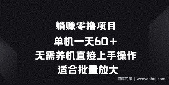 躺赚零撸项目，单机一天60+，无需养机直接上手操作， 适合批量放大