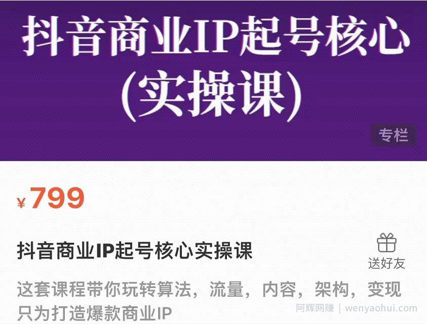 抖音商业IP起号核心实操课，带你玩转算法，流量，内容，架构，变现