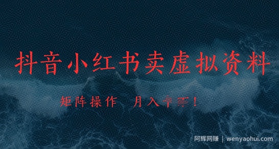 抖音小红书卖虚拟资料，市场需求一直存在，矩阵操作，月入1w+