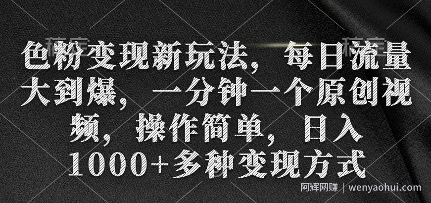 色粉变现新玩法，每日流量大到爆，一分钟一个原创视频，操作简单，日入1000+多种变现方式