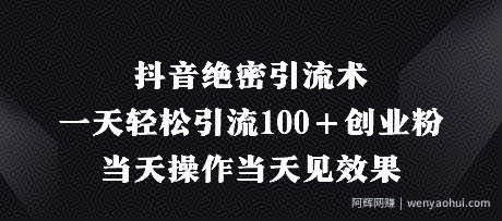 抖音绝密引流术，一天轻松引流100+创业粉，当天操作当天见效果