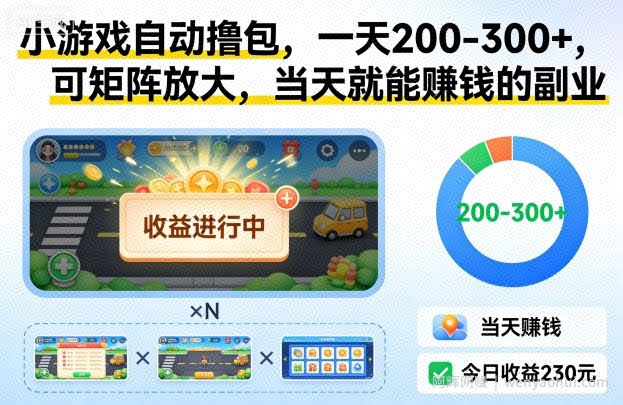 小游戏自动撸包，一天200-300+，可矩阵放大，当天就能賺米的副业【揭秘】