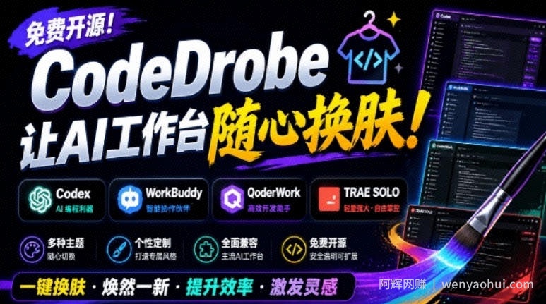 免费开源的CodeDrobe,让AI工作台随心换肤,支持Codex、WorkBuddy等,免费且本地运行!