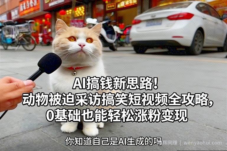 AI搞钱新思路！动物被迫采访搞笑短视频全攻略，0基础也能轻松涨粉变现