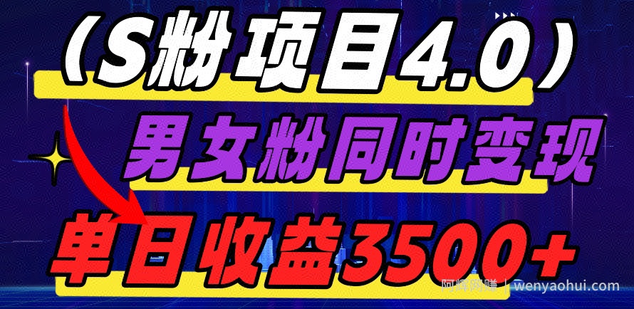 S粉项目4.0，男女粉通吃，男女粉同时变现，单日收益3500+