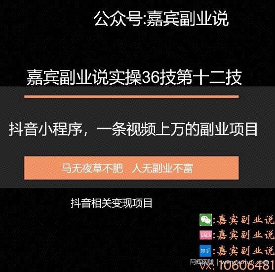 嘉宾副业说实操36技第十二技：抖音小程序教学，一条视频上万的实操项目教学