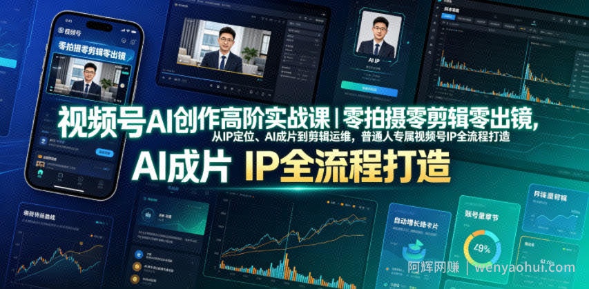 视频号AI创作高阶实战课｜零拍摄零剪辑零出镜，从IP定位、AI成片到剪辑运维，普通人专属视频号IP全流程打造