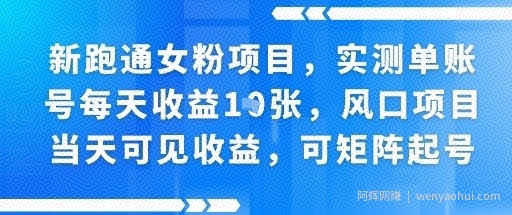 新跑通女粉项目，实测单账号每天收益多张，风口项目当天可见收益，可矩阵起号