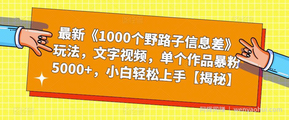 最新《1000个野路子信息差》玩法,文字视频,单个作品暴粉5000+,小白轻松上手【揭秘】