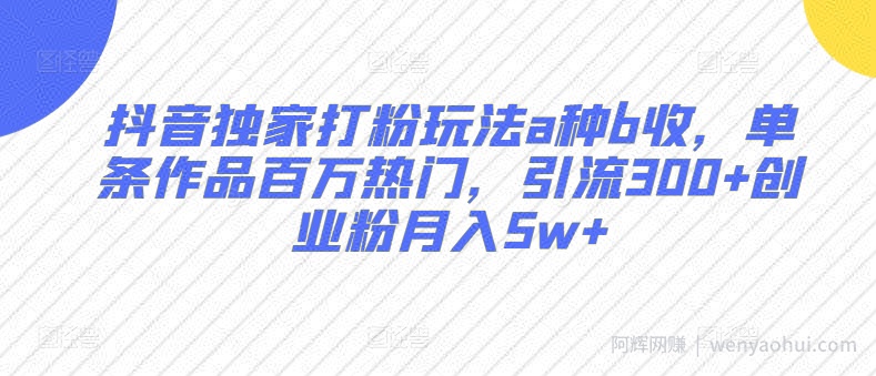抖音独家打粉玩法a种b收，单条作品百万热门，引流300+创业粉月入5w+