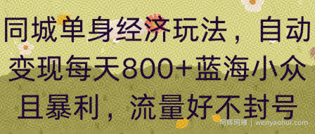同城单身经济玩法，自动变现每天8张+蓝海小众且暴利，流量好不封号