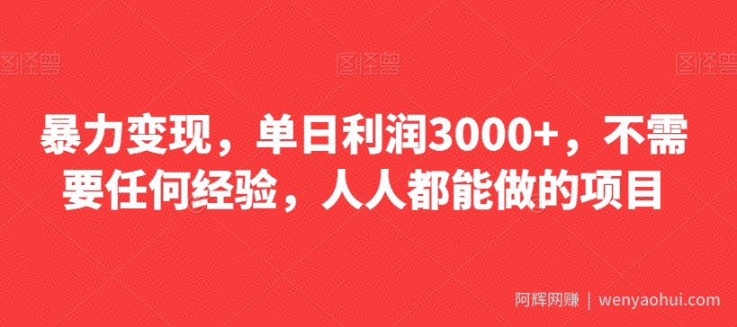 暴力变现，单日利润3000+，不需要任何经验，人人都能做的项目