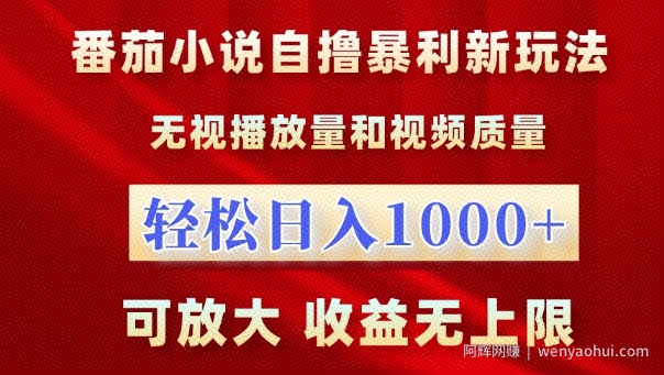 番茄小说自撸暴利新玩法，无视播放量，轻松日入1k，可放大，收益无上限【揭秘】