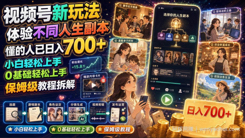 视频号新玩法体验不同人生副本，懂的人已日入700+，小白轻松上手，0基础轻松上手，保姆级教程拆解