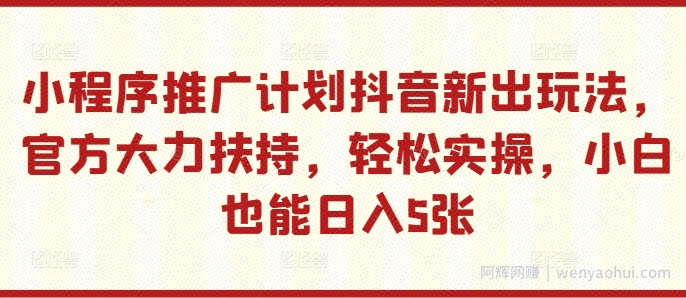 小程序推广计划抖音新出玩法，官方大力扶持，轻松实操，小白也能日入5张【揭秘】