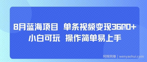 8月AI蓝海项目，单条视频变现1k+ 小白可玩 操作简单易上手