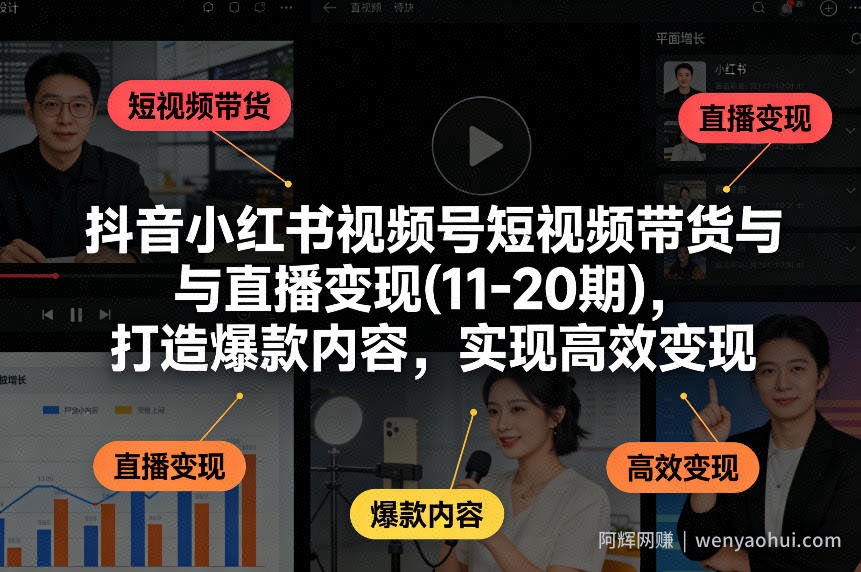 抖音小红书视频号短视频带货与直播变现(10-21期)，打造爆款内容，实现高效变现（更新05月08日）