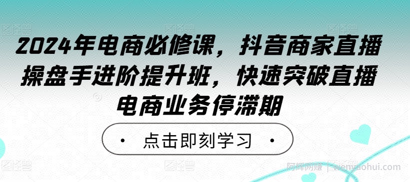 2024年电商必修课，抖音商家直播操盘手进阶提升班，快速突破直播电商业务停滞期