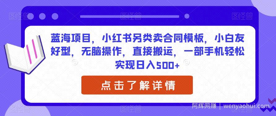 蓝海项目，小红书另类卖合同模板，小白友好型，无脑操作，直接搬运，一部手机轻松实现日入500+