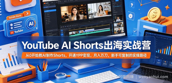 YouTube AI Shorts出海实战营，从0开始教AI制作Shorts，开通YPP变现，月入万刀，新手可复制的实操路径