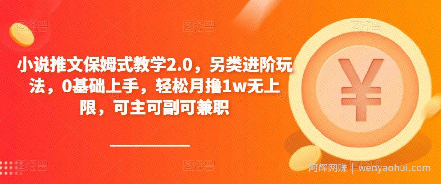 小说推文保姆式教学2.0，另类进阶玩法，0基础上手，轻松月撸1w无上限，可主可副可兼zhi