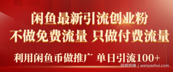 2024年闲鱼币推广引流创业粉，不做免费流量，只做付费流量，单日引流100+