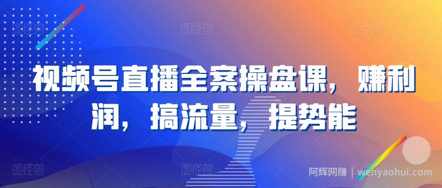 视频号直播全案操盘课，赚利润，搞流量，提势能