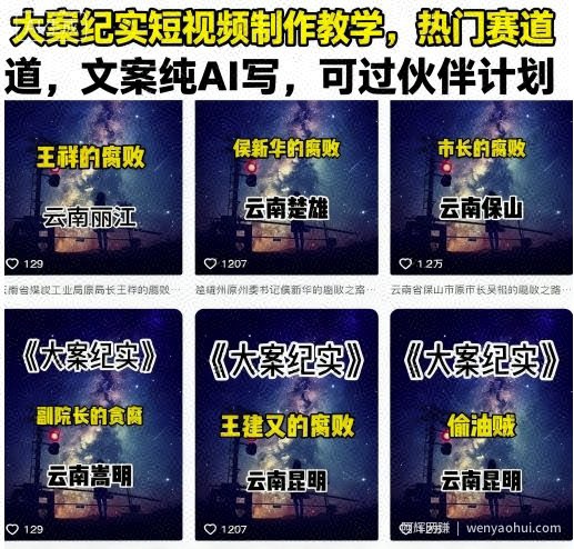 大案纪实短视频制作教学，热门赛道，文案纯AI写，可过伙伴计划