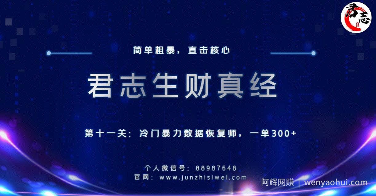 君志生财真经第十一关：冷门暴力数据恢复师，一单300+