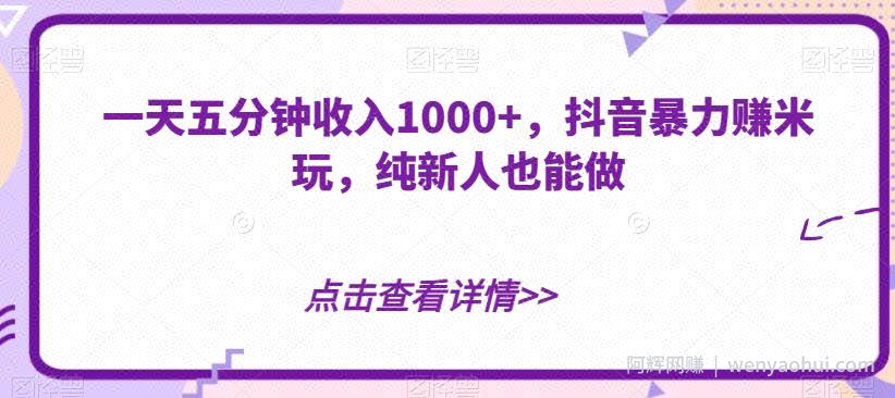 一天五分钟收入1000+，抖音暴力赚米玩，纯新人也能做