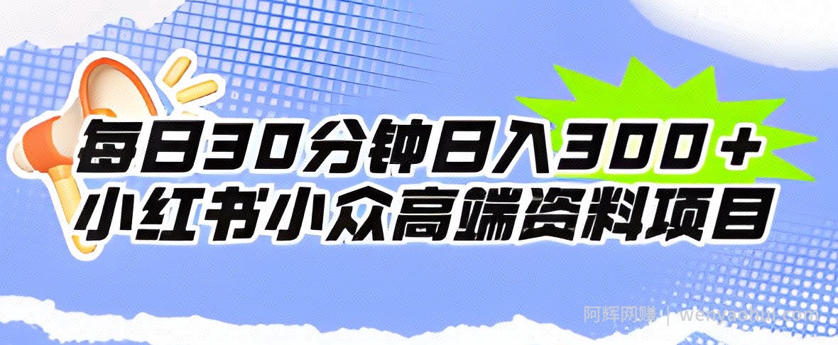 每日30分钟日入300＋小红书小众高端资料项目