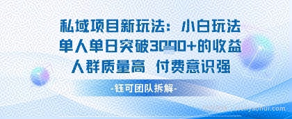 私域项目新玩法小白玩法单人单日突破1k的收益人群质量高付费意识强