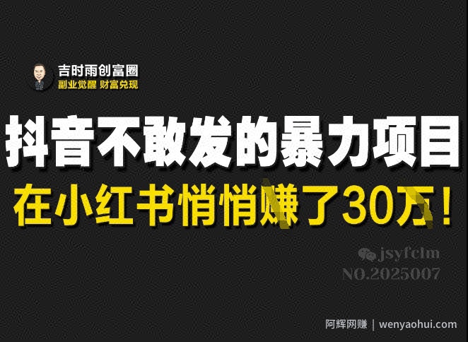 抖音不敢发的暴利项目，在小红书悄悄挣了30W