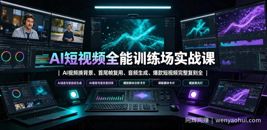 AI短视频全能训练场实战课｜AI视频换背景、首尾帧复用、音频生成、爆款短视频完整复刻全套实操教学