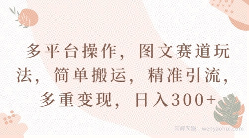 多平台操作，图文赛道玩法，简单搬运，精准引流，多重变现，日入300+